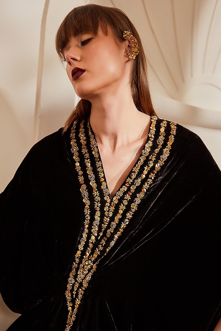 Black Baroque Kaftan With Inner by Nikita Mhaisalkar at Pernia's Pop Up Shop