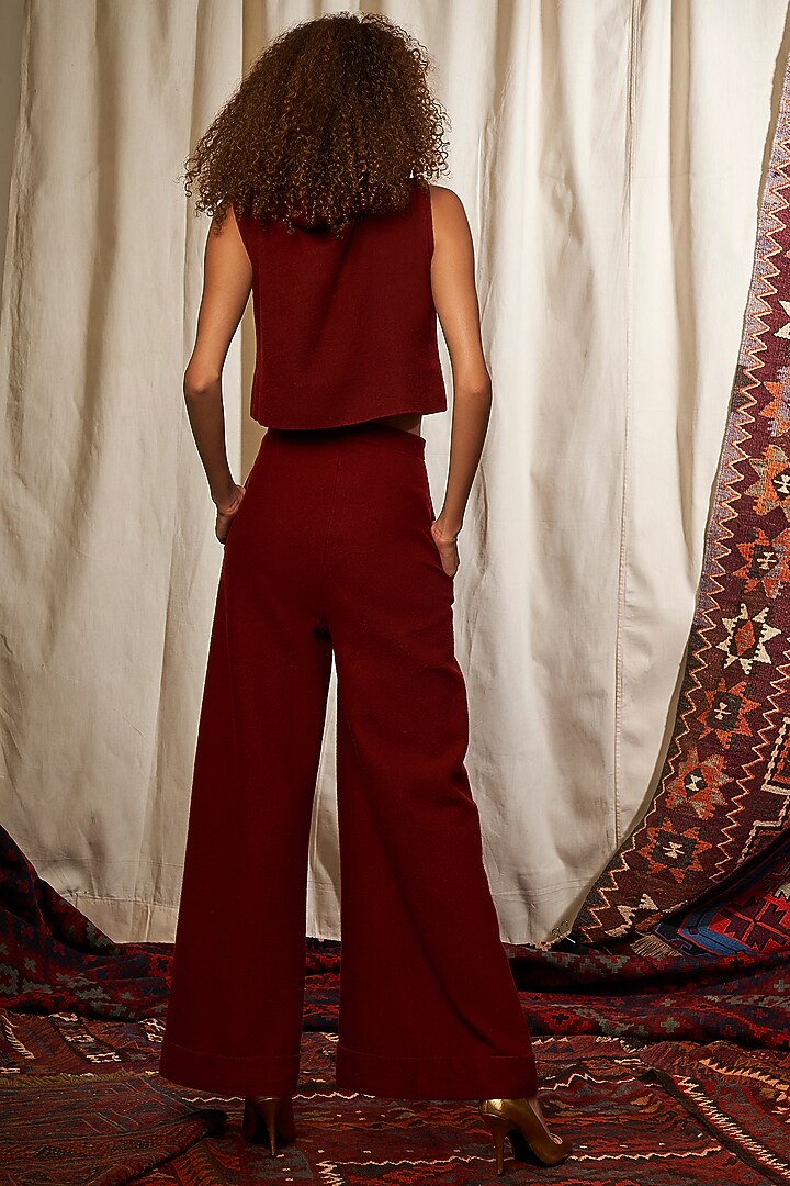Wine Wide Leg Pants by Nikita Mhaisalkar at Pernia's Pop Up Shop