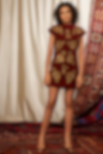 Wine Embroidered Party Wear Dress by Nikita Mhaisalkar at Pernia's Pop Up Shop