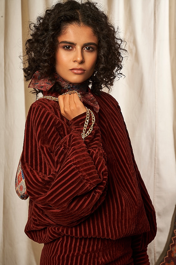 Wine Midi Skirt With Slit by Nikita Mhaisalkar at Pernia's Pop Up Shop