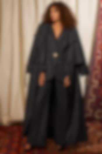 Navy Blue Tweed Blazer by Nikita Mhaisalkar at Pernia's Pop Up Shop