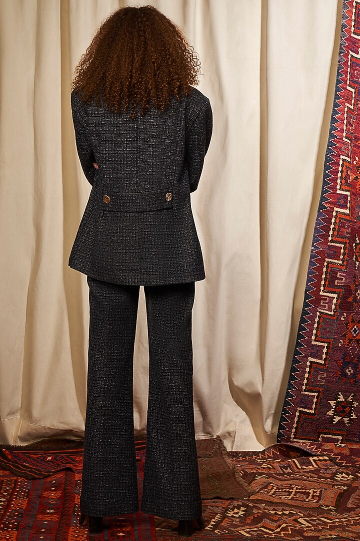 Navy Blue Tweed Blazer by Nikita Mhaisalkar at Pernia's Pop Up Shop