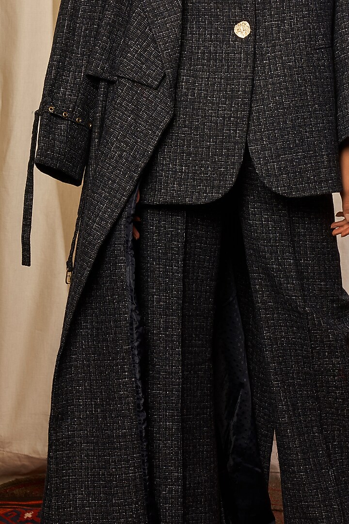 Navy Blue Tweed Blazer by Nikita Mhaisalkar at Pernia's Pop Up Shop