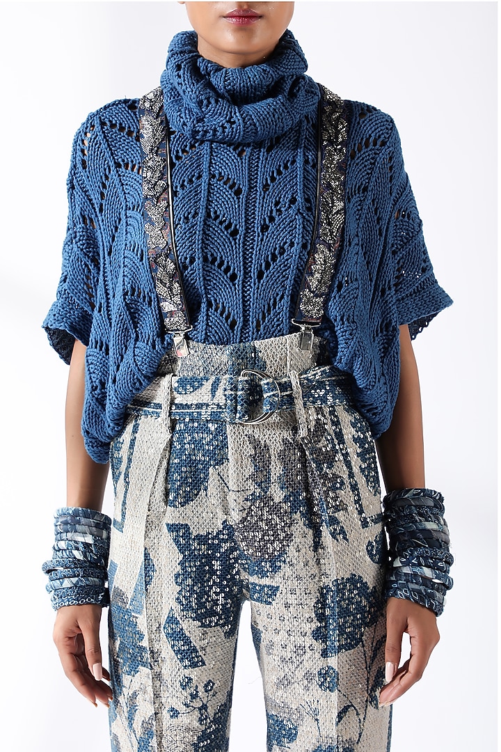 Indigo Blue Knit Sweater by Nikita Mhaisalkar at Pernia's Pop Up Shop
