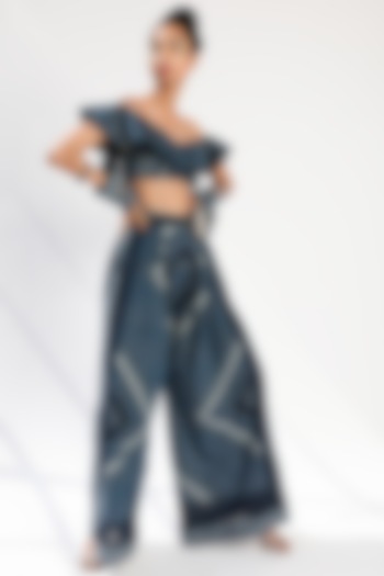 Indigo Blue Printed Pants by Nikita Mhaisalkar at Pernia's Pop Up Shop