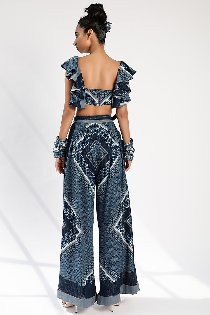 Indigo Blue Printed Pants by Nikita Mhaisalkar at Pernia's Pop Up Shop