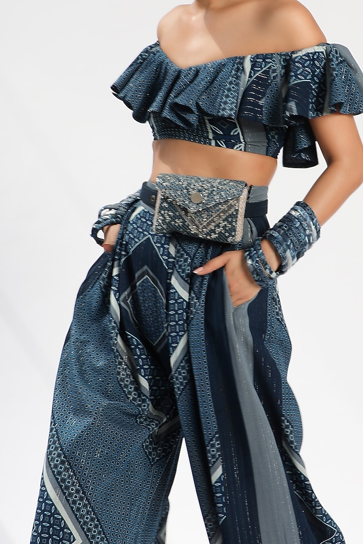 Indigo Blue Printed Pants by Nikita Mhaisalkar at Pernia's Pop Up Shop