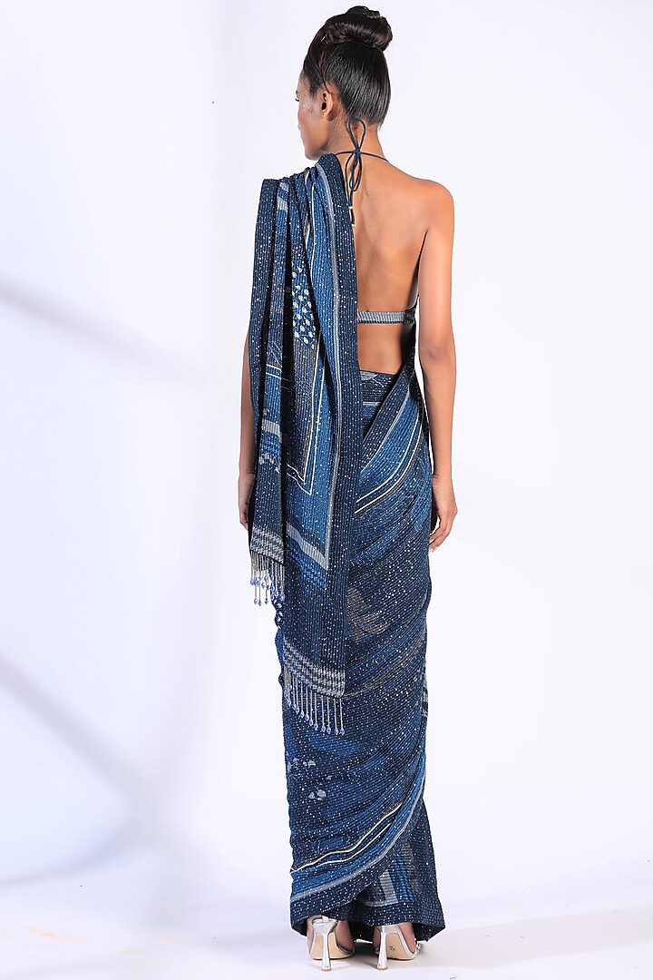 Indigo Blue Sheeted georgette Printed Wedding Saree Set

 by Nikita Mhaisalkar at Pernia's Pop Up Shop