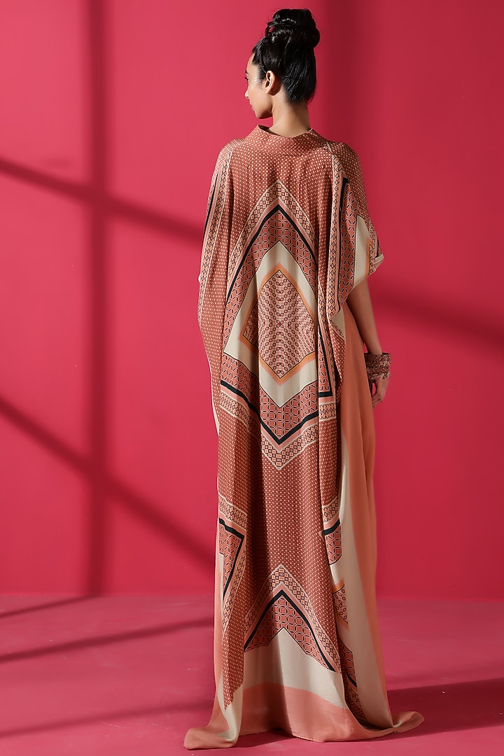 Terracotta Red Embroidered Kaftan With Belt by Nikita Mhaisalkar at Pernia's Pop Up Shop