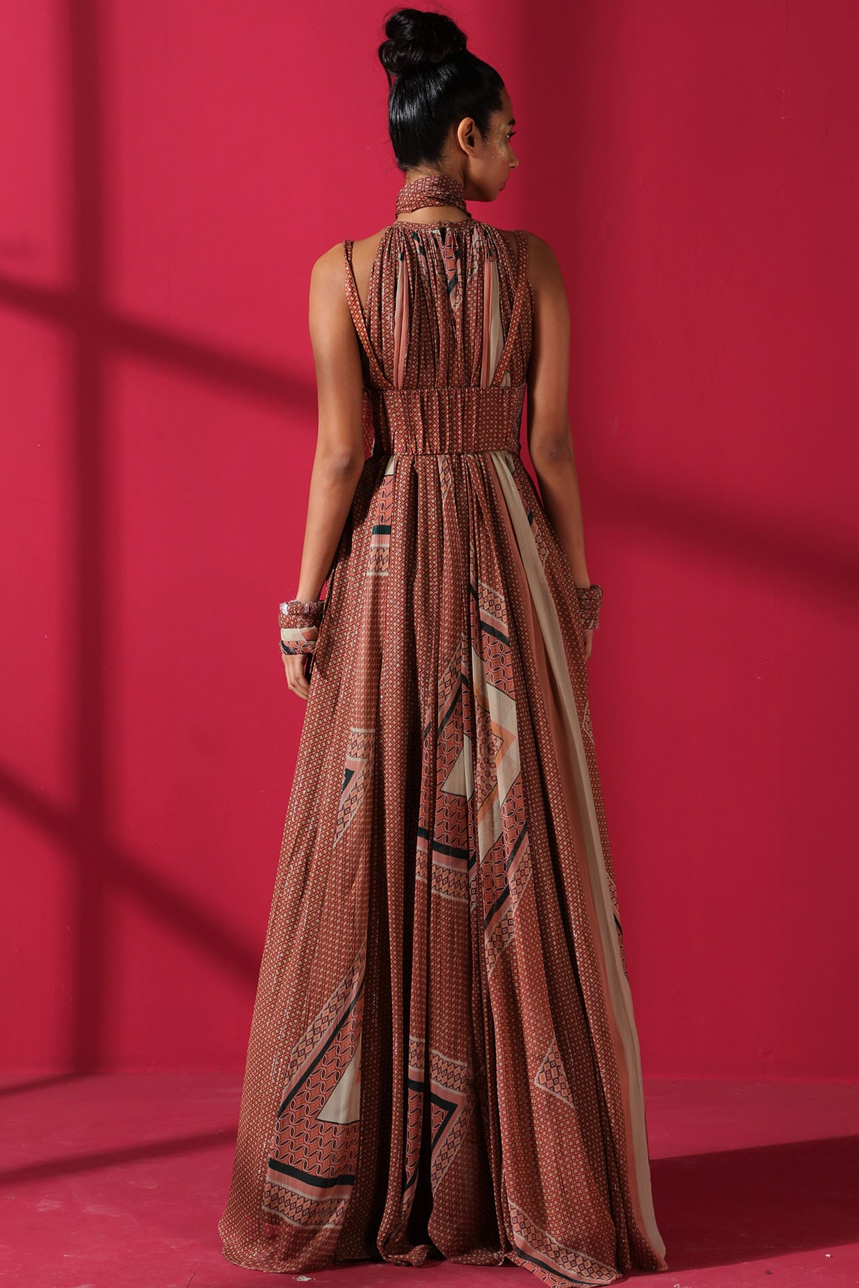 Terracotta Red Maxi Dress With Scarf 