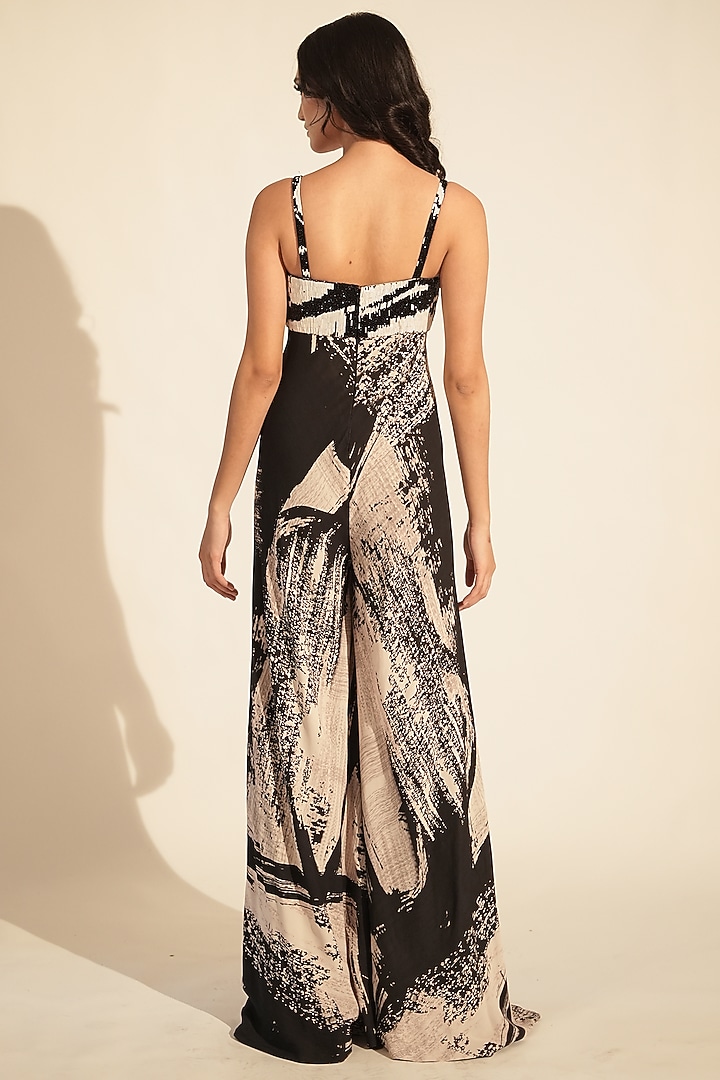 Black & White Georgette Printed Jumpsuit by Nikita Mhaisalkar at Pernia's Pop Up Shop
