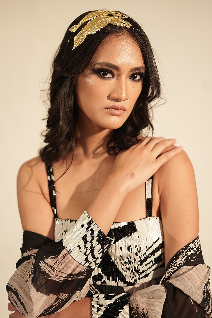 Black & White Georgette Printed Jumpsuit by Nikita Mhaisalkar at Pernia's Pop Up Shop
