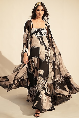 Black & White Georgette Printed Jacket by Nikita Mhaisalkar