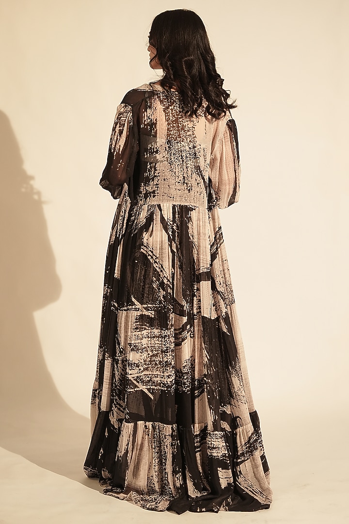 Black & White Georgette Printed Jacket by Nikita Mhaisalkar at Pernia's Pop Up Shop