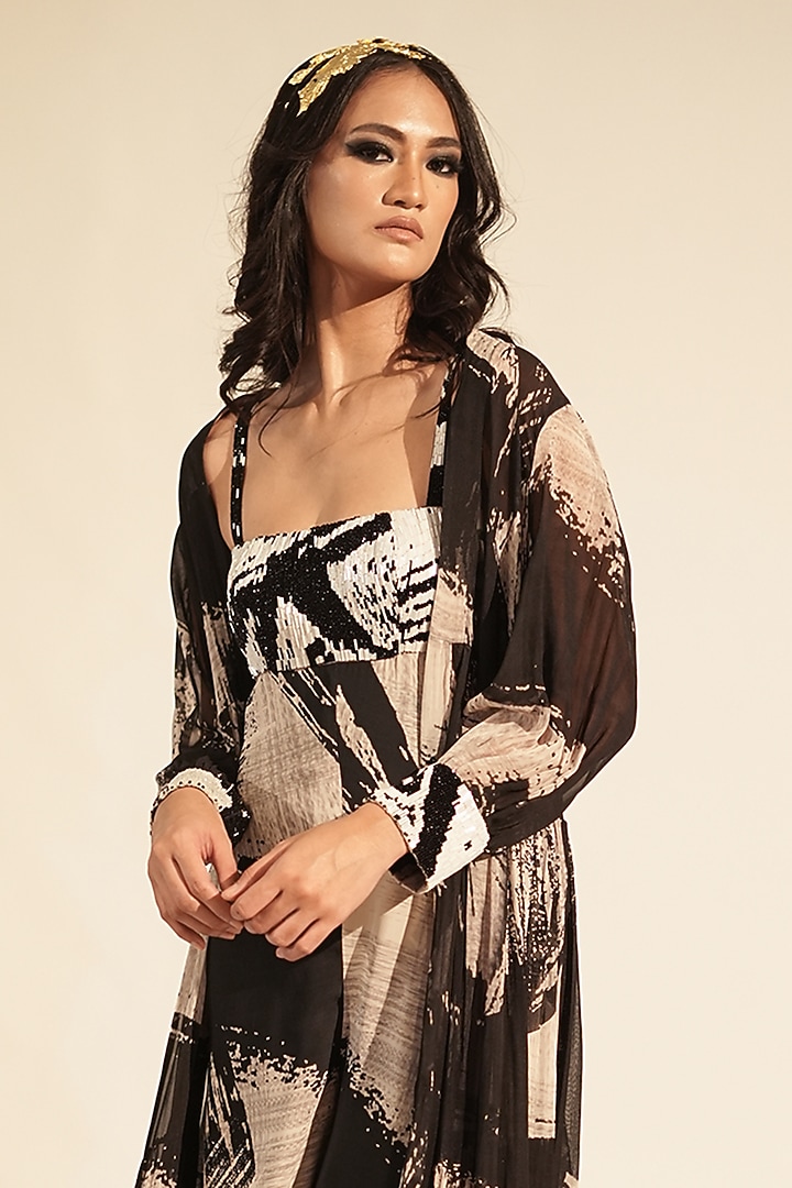 Black & White Georgette Printed Jacket by Nikita Mhaisalkar at Pernia's Pop Up Shop