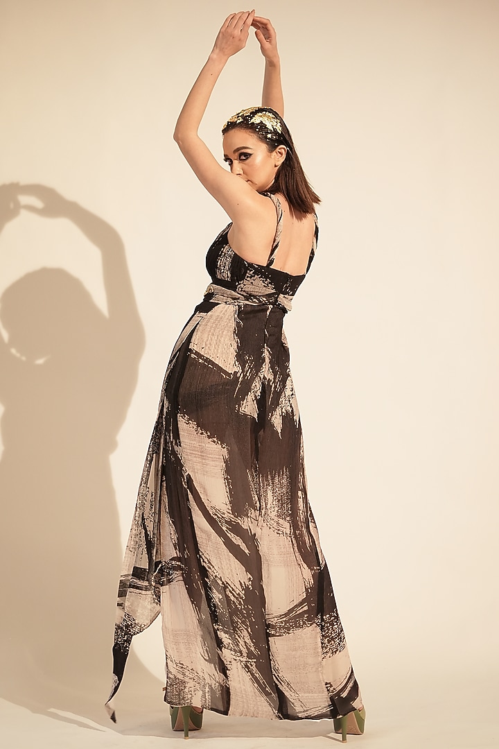 Black & White Chiffon Printed Cocktail Dress by Nikita Mhaisalkar at Pernia's Pop Up Shop