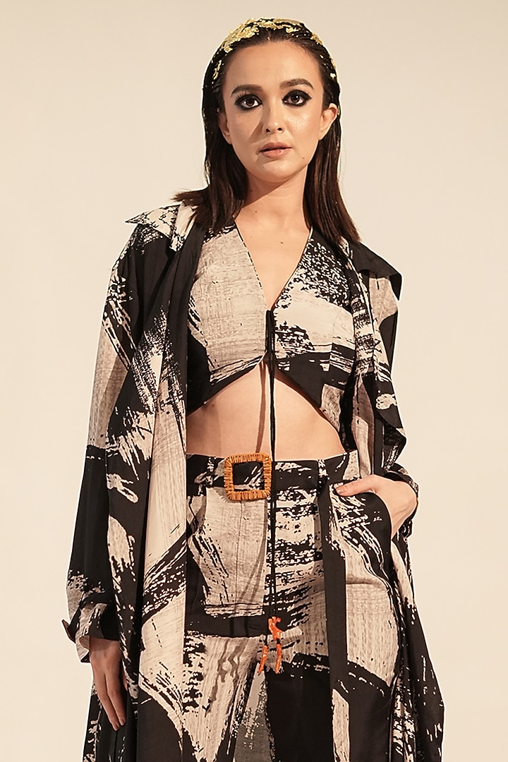 Black & White Silk Printed Jacket by Nikita Mhaisalkar at Pernia's Pop Up Shop