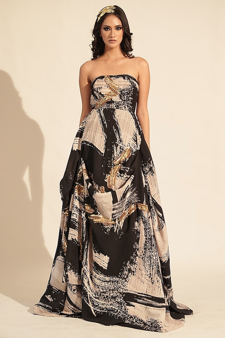 Black & White Georgette Printed Gown by Nikita Mhaisalkar