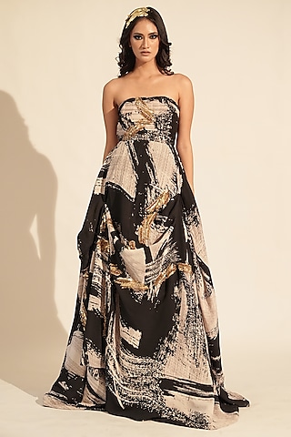 Black & White Georgette Printed Gown by Nikita Mhaisalkar