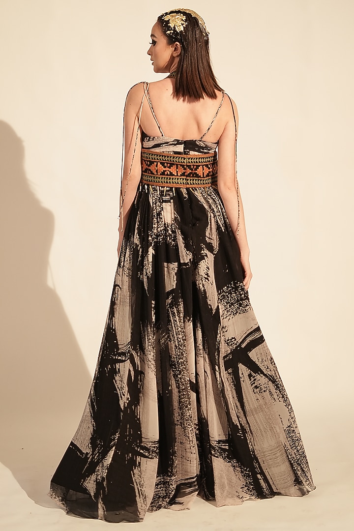 Black & White Chiffon Printed Maxi Cocktail Dress by Nikita Mhaisalkar at Pernia's Pop Up Shop