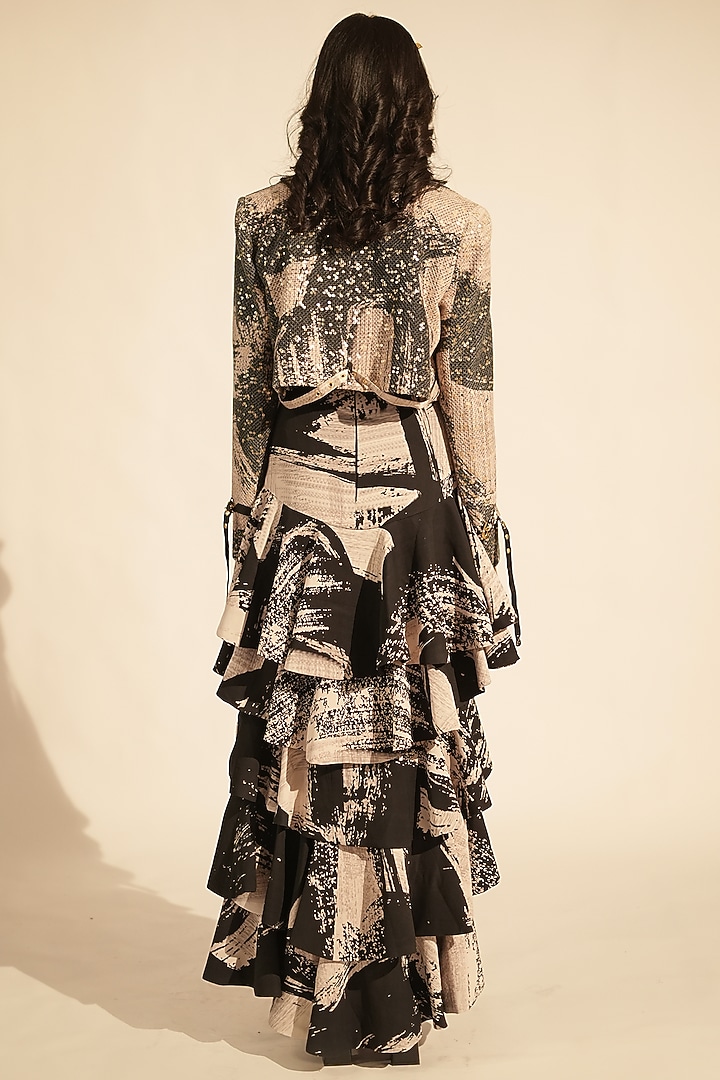 Black & White Georgette Printed Skirt by Nikita Mhaisalkar at Pernia's Pop Up Shop