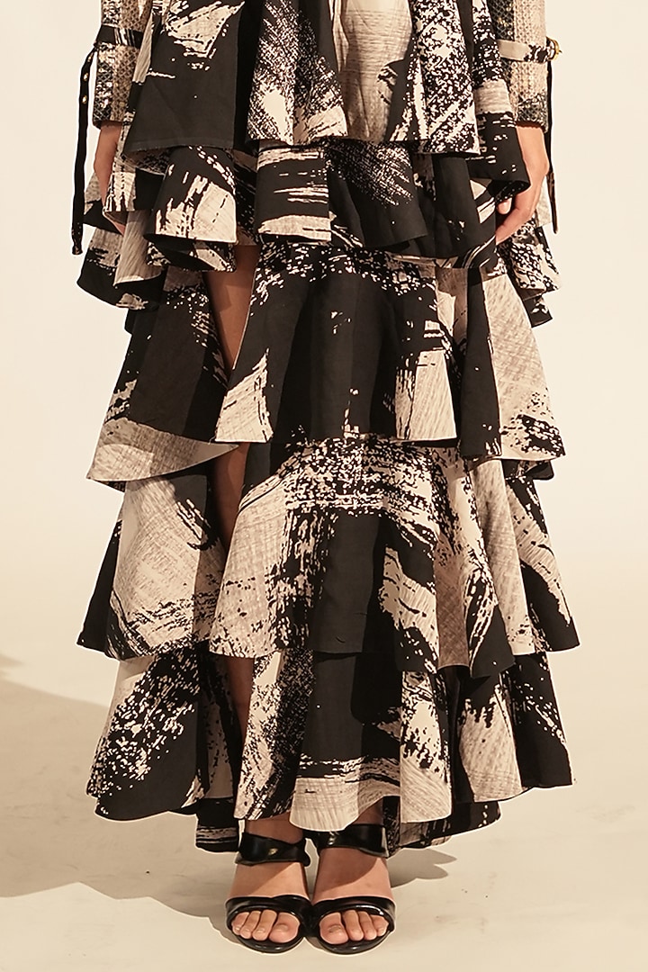 Black & White Georgette Printed Skirt by Nikita Mhaisalkar at Pernia's Pop Up Shop