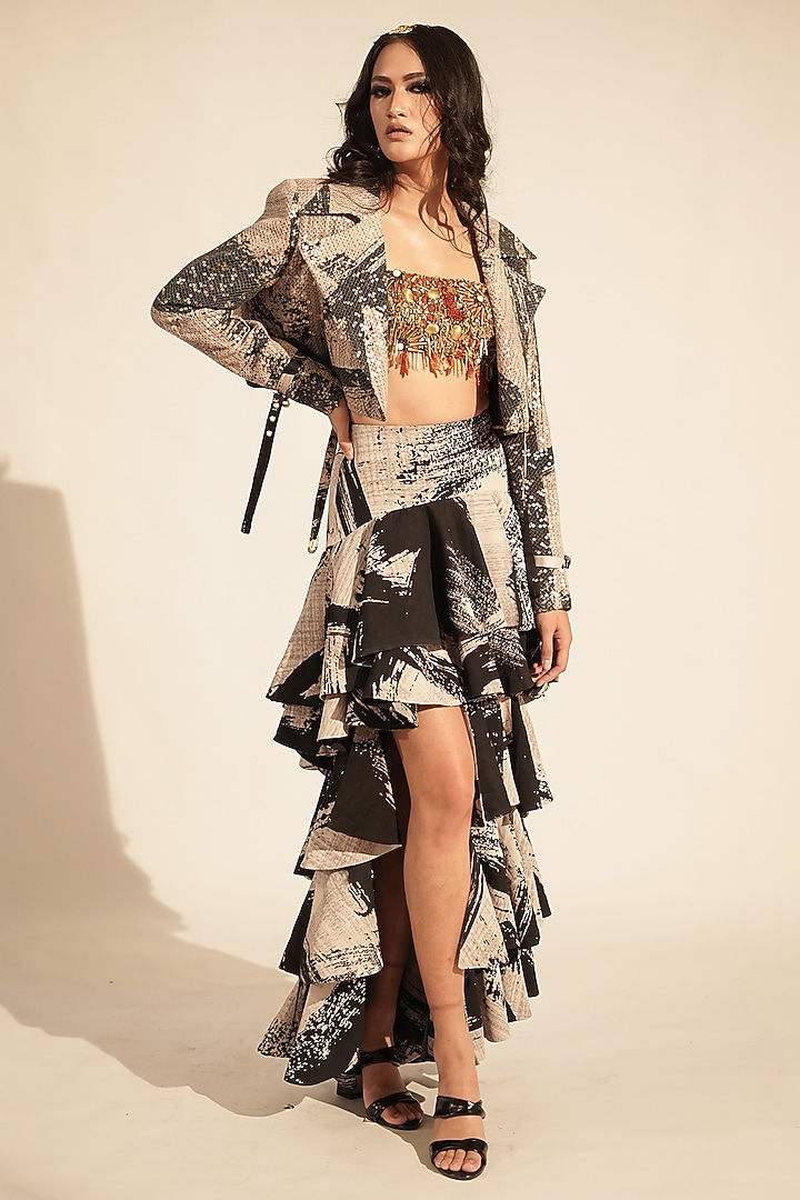 Black & White Georgette Printed Skirt by Nikita Mhaisalkar at Pernia's Pop Up Shop