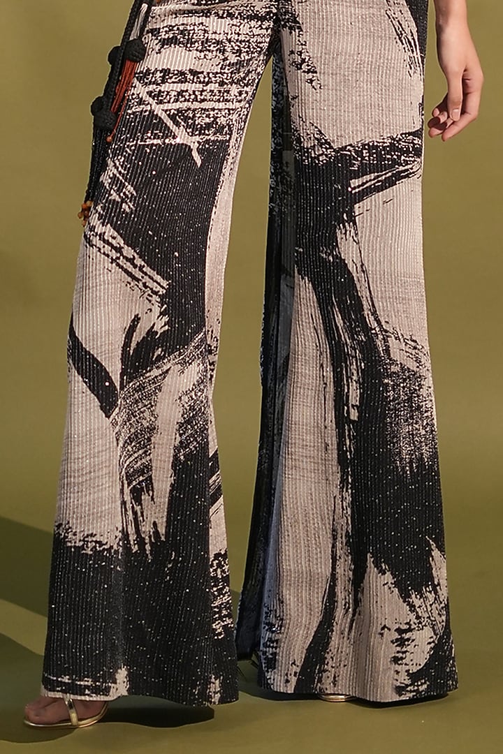 Black & White Sequins Georgette Printed Jumpsuit Wedding Saree by Nikita Mhaisalkar at Pernia's Pop Up Shop