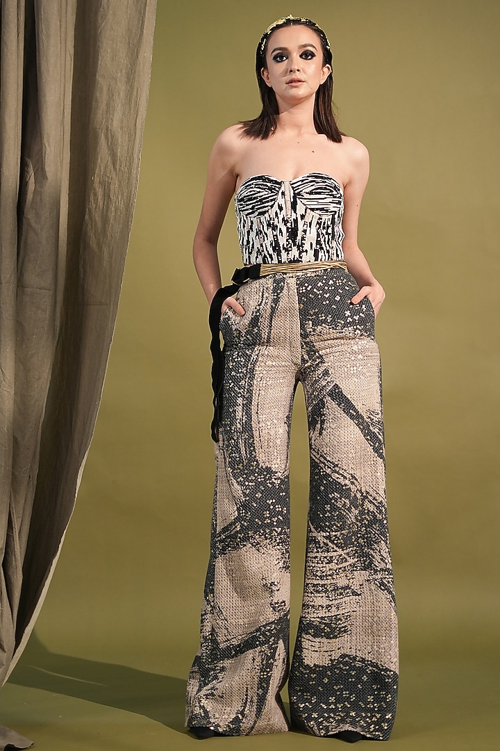 Black & White Georgette Embellished Corset Top by Nikita Mhaisalkar at Pernia's Pop Up Shop