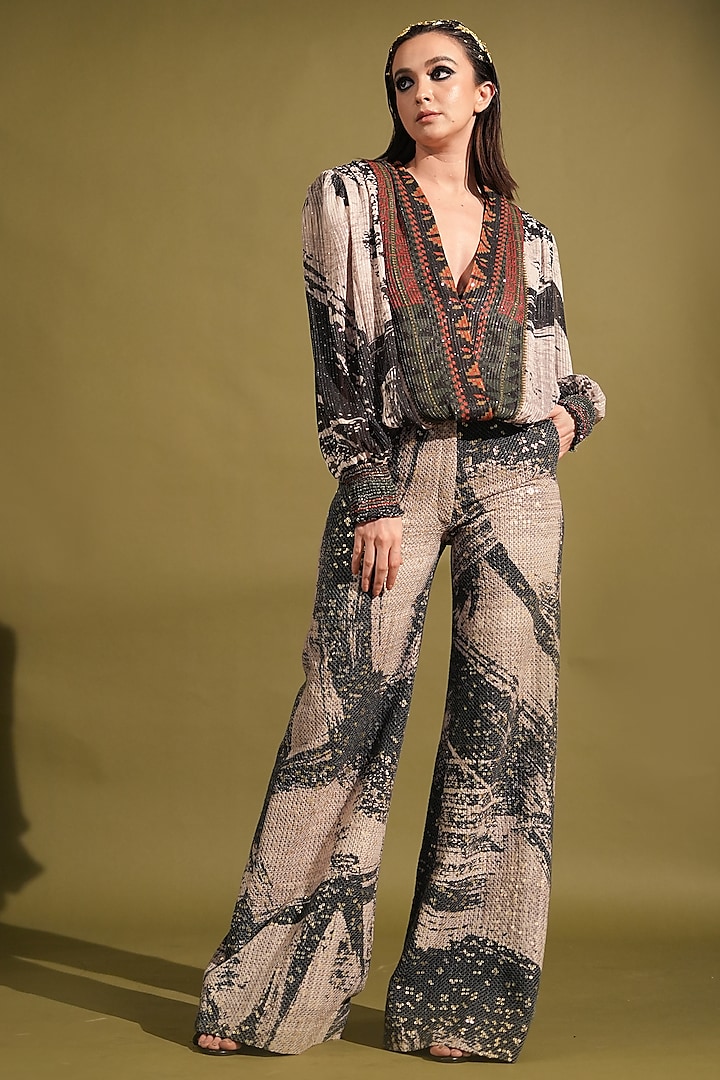 Black & White Sequins Georgette Printed Top by Nikita Mhaisalkar at Pernia's Pop Up Shop