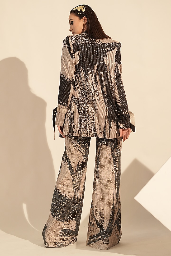 Black & White Sequins Georgette Printed Blazer by Nikita Mhaisalkar at Pernia's Pop Up Shop