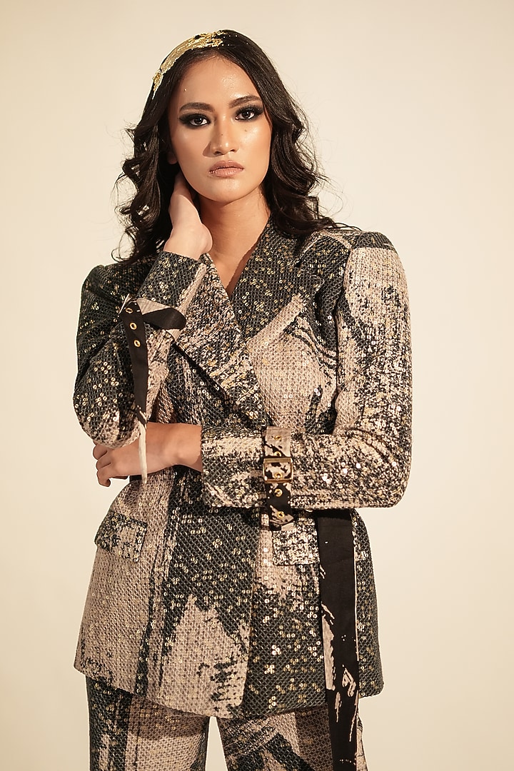 Black & White Georgette Printed Pant Suit Set by Nikita Mhaisalkar at Pernia's Pop Up Shop