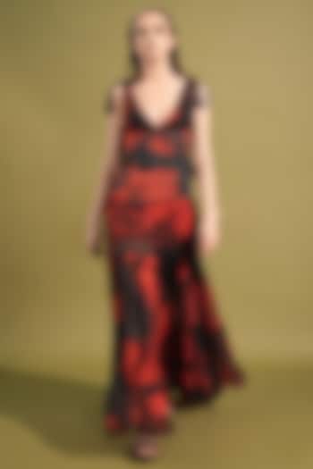 Red & Black Georgette Printed Maxi Dress by Nikita Mhaisalkar