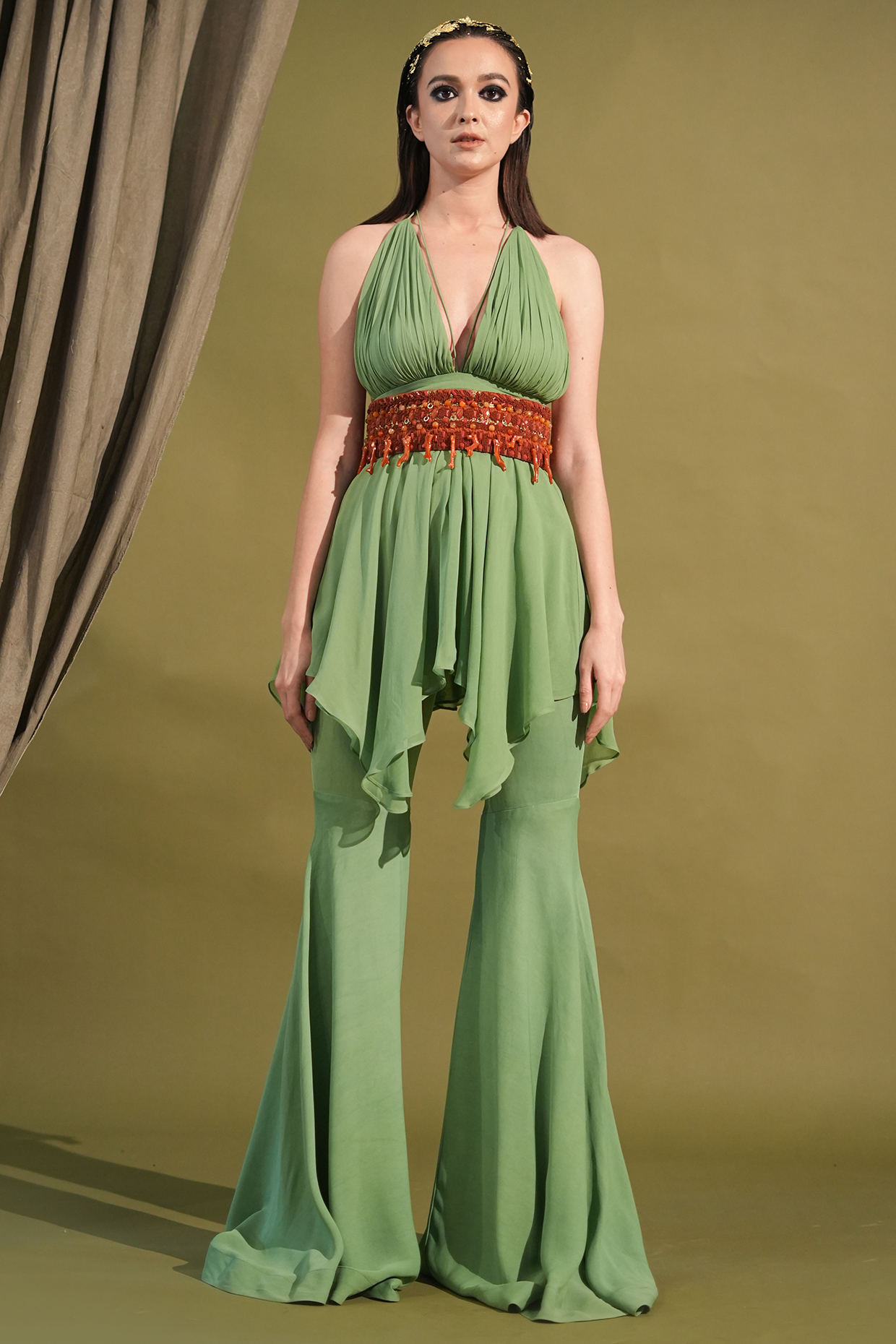 Jade Pure Georgette Co-Ord Set by Nikita Mhaisalkar at Pernia's Pop Up Shop