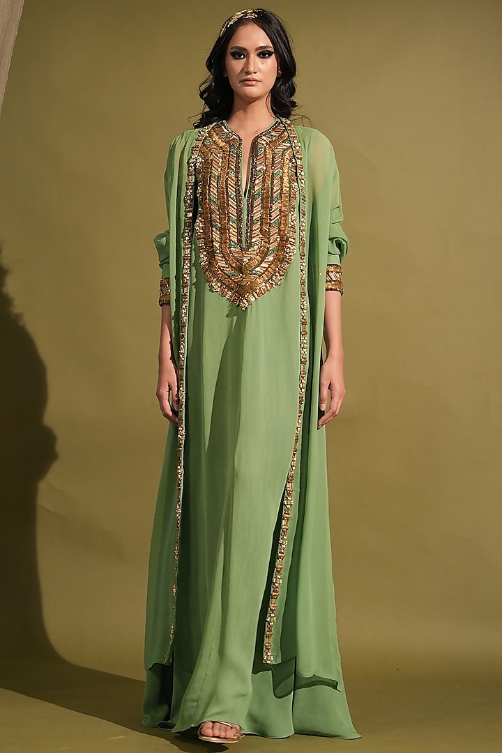 Jade Double Georgette Embellished Jacket Dress by Nikita Mhaisalkar