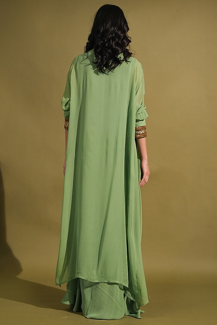 Jade Double Georgette Embellished Jacket Party Wear Dress by Nikita Mhaisalkar at Pernia's Pop Up Shop