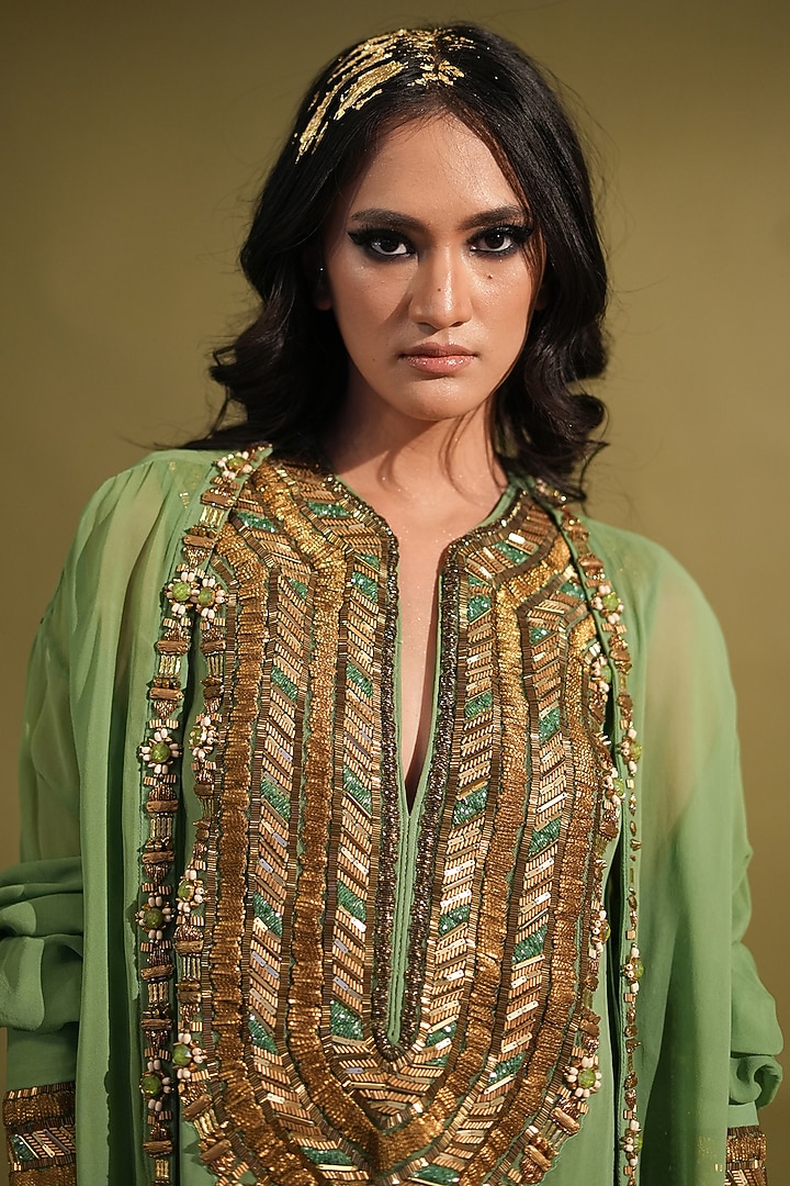 Jade Double Georgette Embellished Jacket Party Wear Dress by Nikita Mhaisalkar at Pernia's Pop Up Shop