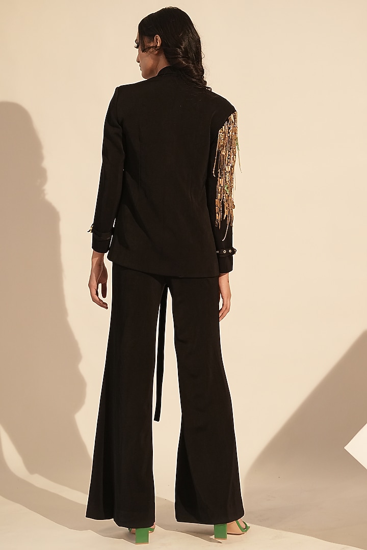 Black Lurex Suiting Embellished Jacket Set by Nikita Mhaisalkar at Pernia's Pop Up Shop