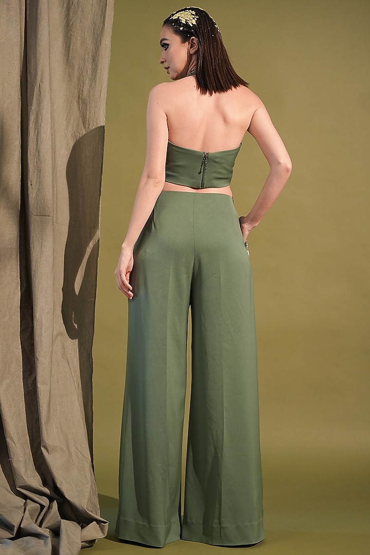Dark Jade Lurex Suiting Embellished Co-Ord Set by Nikita Mhaisalkar at Pernia's Pop Up Shop