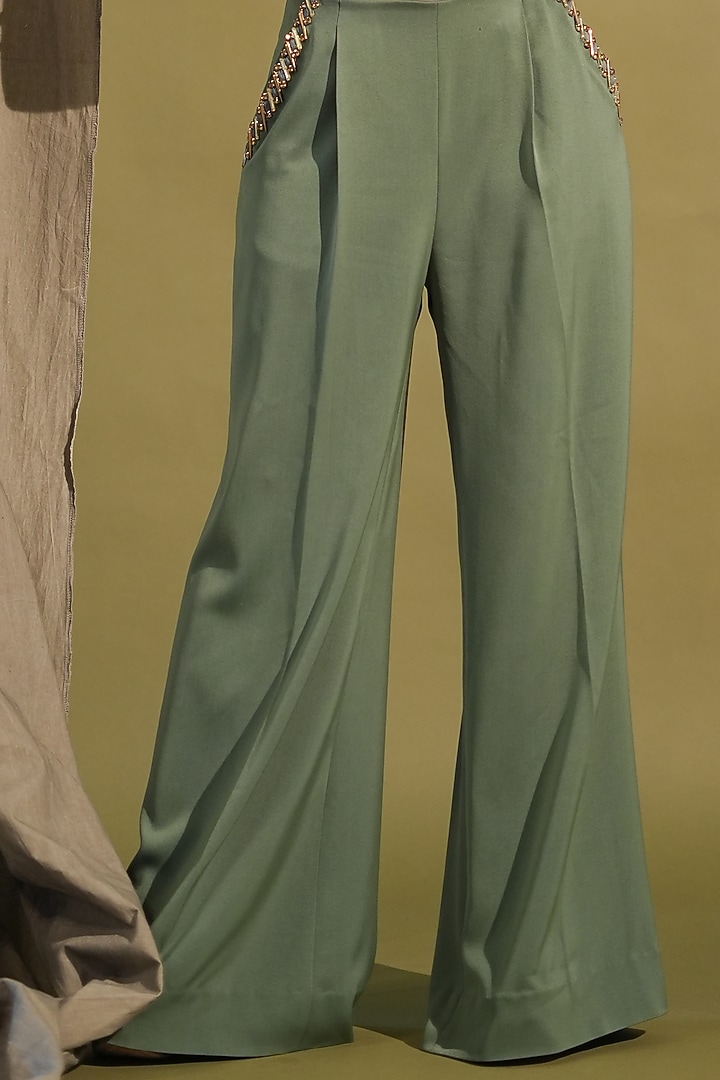 Dark Jade Lurex Suiting Embellished Co-Ord Set by Nikita Mhaisalkar at Pernia's Pop Up Shop