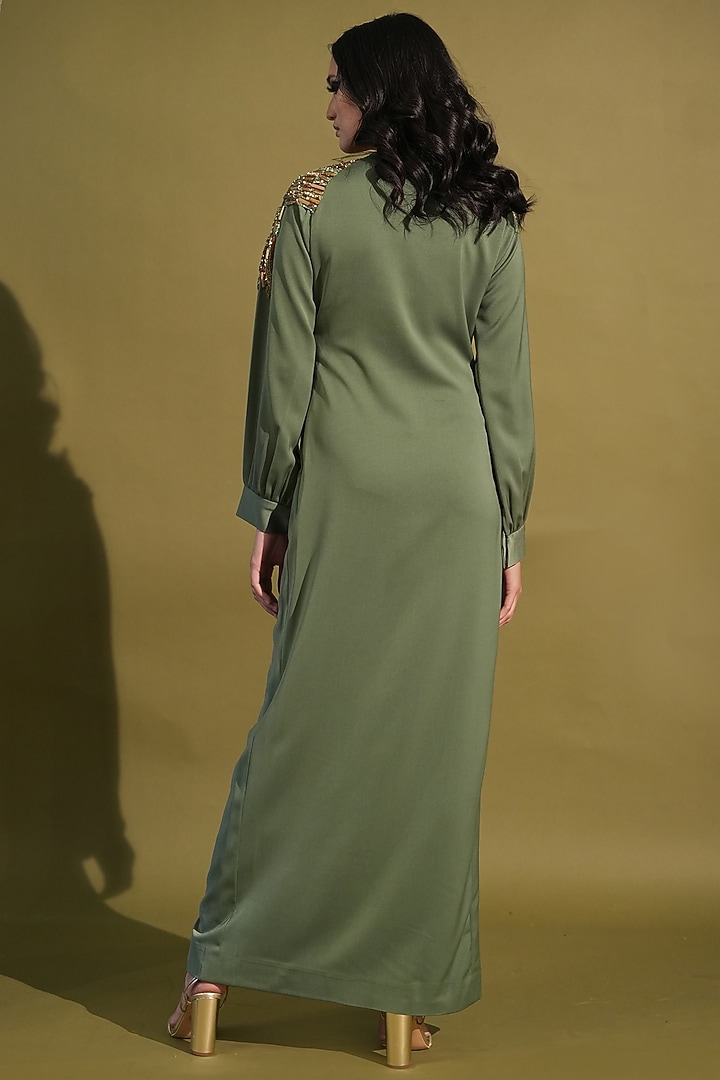 Dark Jade Lurex Suiting Embellished Cocktail Dress by Nikita Mhaisalkar at Pernia's Pop Up Shop