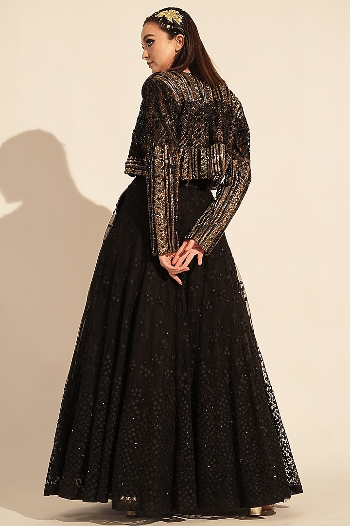 Black Tulle Embellished Jacket by Nikita Mhaisalkar at Pernia's Pop Up Shop