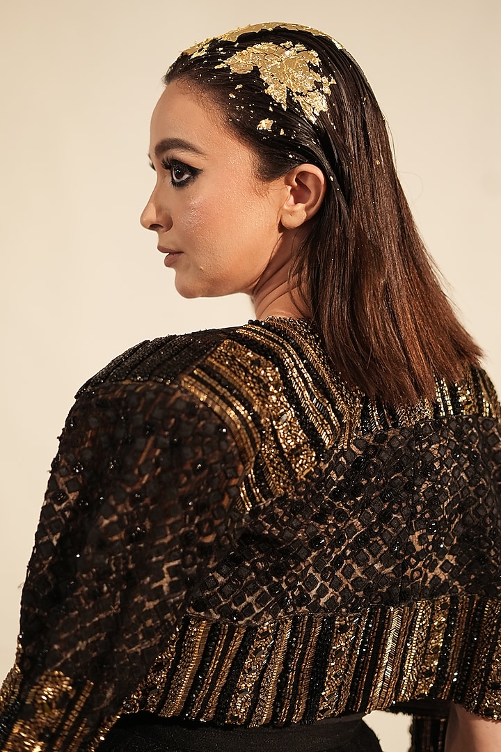 Black Tulle Embellished Jacket by Nikita Mhaisalkar at Pernia's Pop Up Shop