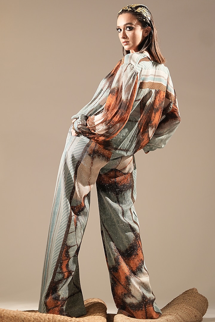 Multi-Colored Pure Sequins Georgette Printed Pants by Nikita Mhaisalkar at Pernia's Pop Up Shop