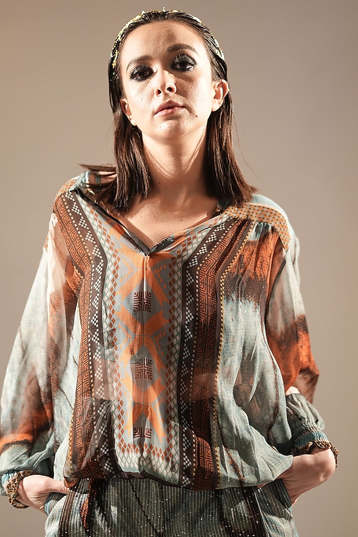 Multi-Colored Pure Georgette Printed Top by Nikita Mhaisalkar