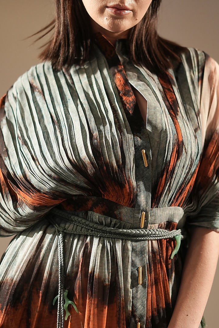 Multi-Colored Pure Georgette Printed Pleated Midi Cocktail Dress by Nikita Mhaisalkar at Pernia's Pop Up Shop