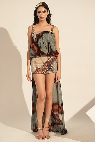 Multi-Colored Double Georgette Printed Top by Nikita Mhaisalkar