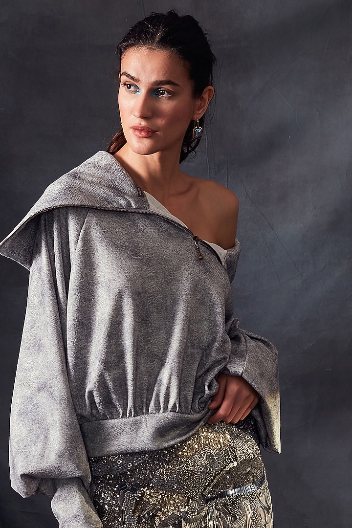 Grey Hemp Knit Sweater by Nikita Mhaisalkar at Pernia's Pop Up Shop