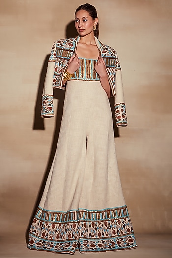 Off-White Embroidered Jacket  by Nikita Mhaisalkar at Pernia's Pop Up Shop