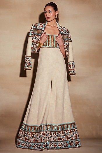 Off-White Embroidered Jumpsuit by Nikita Mhaisalkar at Pernia's Pop Up Shop